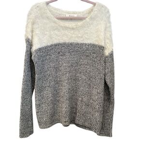 Two by Vince Camuto Eyelash & Marled Knit Sweater Soft Cozy Fuzzy Crewneck Sz L